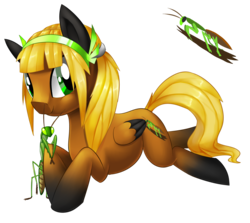Size: 2000x1784 | Tagged: safe, artist:alanymph, oc, oc only, oc:willow nymph, mantis, pegasus, pony, female, mare, prone, simple background, solo, transparent background