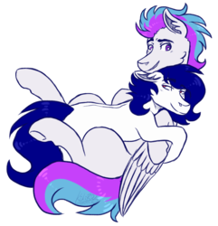 Size: 1357x1409 | Tagged: safe, artist:monnarcha, oc, oc only, commission, cuddling, gay, male, smiling, stallion