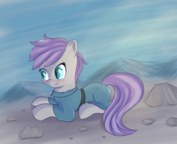 Size: 2796x2286 | Tagged: safe, artist:brok-enwings, maud pie, earth pony, pony, g4, alternate hairstyle, blushing, cute, female, high res, mare, maudabetes, prone, smiling, solo