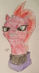 Size: 841x1568 | Tagged: safe, artist:rapidsnap, tempest shadow, pony, unicorn, g4, my little pony: the movie, broken horn, bust, eye scar, female, horn, looking at you, scar, solo, traditional art