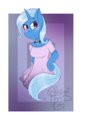 Size: 1024x1430 | Tagged: safe, artist:crystal890, trixie, unicorn, anthro, g4, choker, clothes, cutie mark, dress, female, looking at you, simple background, solo