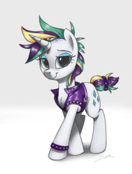 Size: 2700x3562 | Tagged: safe, artist:silverhopexiii, rarity, pony, unicorn, g4, it isn't the mane thing about you, alternate hairstyle, clothes, female, high res, mare, punk, raripunk, smiling, solo