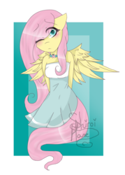 Size: 1024x1430 | Tagged: safe, artist:crystal890, fluttershy, pegasus, anthro, g4, blushing, choker, chokershy, clothes, cutie mark, dress, female, looking at you, mare, solo