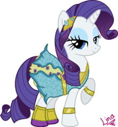 Size: 1024x1103 | Tagged: safe, artist:linacloud23, rarity, pony, unicorn, equestria girls specials, g4, my little pony equestria girls: dance magic, clothes, dress, equestria girls ponified, female, mare, ponified, raised hoof, signature, simple background, solo, transparent background