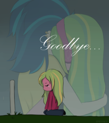 Size: 800x900 | Tagged: safe, artist:electricshine, indigo zap, lemon zest, equestria girls, g4, my little pony equestria girls: friendship games, crying, death, eyes closed, female, grave, gravestone, grieving, hug, kneeling, mourning, sad