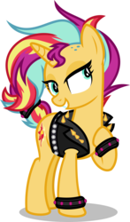 Size: 4000x6803 | Tagged: safe, artist:orin331, sunset shimmer, pony, unicorn, g4, absurd resolution, alternate hairstyle, bracelet, clothes, female, jacket, jewelry, leather jacket, mare, multicolored hair, punk, raised hoof, simple background, solo, spiked wristband, spikes, sunset shimmer day, transparent background, wristband
