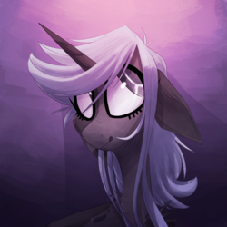 Size: 2200x2200 | Tagged: safe, artist:diaxmineowo, oc, oc only, pony, unicorn, bust, female, floppy ears, high res, looking up, mare, solo