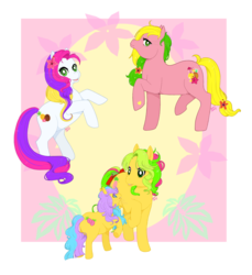 Size: 1600x1749 | Tagged: safe, artist:reachfarhigh, baby pineapple, paradise island, pineapple paradise, tootie tails, g1, g3, g3betes, tropical ponies