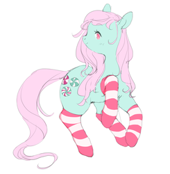 Size: 900x920 | Tagged: safe, artist:fairyku, minty, earth pony, pony, g3, clothes, cute, female, g3betes, mintabetes, simple background, socks, solo, striped socks, white background