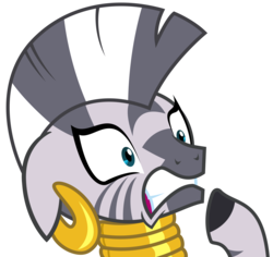 Size: 3691x3484 | Tagged: safe, artist:sketchmcreations, zecora, zebra, g4, it isn't the mane thing about you, bust, ear piercing, earring, female, floppy ears, gritted teeth, high res, jewelry, neck rings, piercing, portrait, quadrupedal, raised hoof, shocked, shrunken pupils, simple background, solo, transparent background, vector