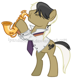 Size: 683x727 | Tagged: safe, artist:ipandacakes, oc, oc only, oc:charleston, earth pony, pony, base used, bipedal, dexterous hooves, male, musical instrument, offspring, parent:frederic horseshoepin, parent:octavia melody, parents:fredtavia, saxophone, simple background, solo, stallion, transparent background