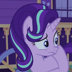 Size: 718x715 | Tagged: safe, screencap, starlight glimmer, pony, unicorn, g4, to where and back again, boop, cropped, female, mare, self-boop, solo