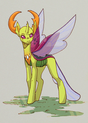 Size: 1134x1585 | Tagged: safe, artist:koviry, thorax, changedling, changeling, g4, antlers, king thorax, looking at you, male, simple background, solo