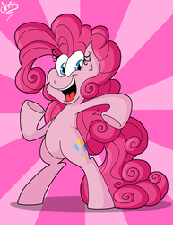 Size: 1870x2427 | Tagged: safe, artist:chrissie-boo, pinkie pie, earth pony, pony, g4, it isn't the mane thing about you, alternate hairstyle, bipedal, female, happy, poofy pie, solo