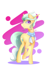 Size: 1200x1920 | Tagged: safe, artist:laptop-pone, oc, oc only, oc:calla stargazer, earth pony, pony, clothes, female, mare, raised hoof, scarf, signature, simple background, solo