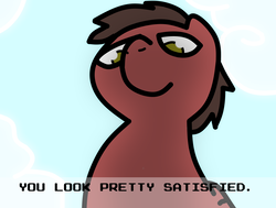 Size: 1800x1358 | Tagged: safe, artist:pokehidden, oc, oc only, oc:big brian, pony, banned from equestria daily, bust, dialogue, game, looking down, solo