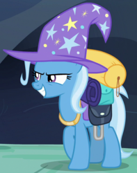 Size: 590x750 | Tagged: safe, screencap, trixie, pony, g4, to where and back again, cropped, female, grin, hat, mare, smiling, solo, wizard hat