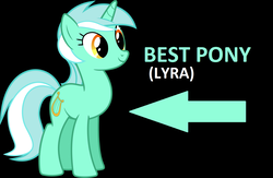 Size: 1564x1018 | Tagged: safe, lyra heartstrings, pony, unicorn, g4, arrow, best pony, black background, cute, female, lyrabetes, mare, simple background, smiling, solo, standing, text