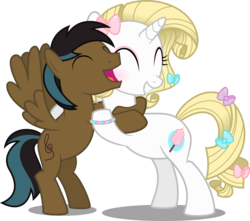 Size: 6000x5314 | Tagged: safe, artist:xenoneal, oc, oc only, oc:decora, oc:skynote, pegasus, pony, unicorn, absurd resolution, female, hug, male, mare, simple background, stallion, transparent background, vector