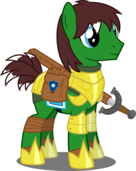 Size: 5582x7065 | Tagged: safe, artist:xenoneal, oc, oc only, oc:xalcer, pony, absurd resolution, armor, male, saddle bag, simple background, solo, stallion, sword, transparent background, weapon