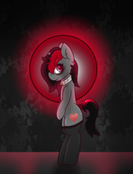 Size: 1300x1699 | Tagged: safe, artist:lazerblues, oc, oc only, oc:miss eri, bipedal, black and red mane, choker, clothes, collar, ear piercing, earring, jewelry, pantyhose, piercing, solo, stockings, tail wrap, thigh highs, two toned mane