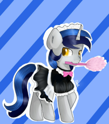 Size: 749x852 | Tagged: safe, artist:mirageheartbreak, oc, oc only, oc:cappie, pony, clothes, crossdressing, maid, male, solo, stallion, uniform