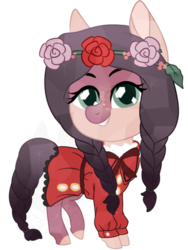 Size: 498x664 | Tagged: safe, alternate version, artist:koitsune, oc, oc only, oc:dahlia, pony, chibi, female, flower, flower in hair, lolita fashion, looking at you, mare, simple background, solo, transparent background