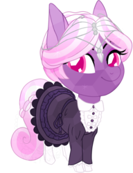 Size: 509x662 | Tagged: safe, alternate version, artist:koitsune, oc, oc only, oc:ophelia, crystal pony, pony, chibi, circlet, clothes, dress, female, lolita fashion, looking at you, mare, solo, stockings, thigh highs