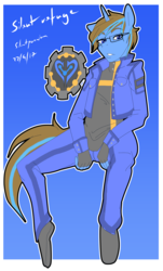 Size: 2073x3432 | Tagged: safe, artist:silentpassion, oc, oc only, oc:silent refuge, unicorn, anthro, clothes, glasses, high res, male, ponysona, sitting, solo