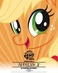 Size: 1500x1875 | Tagged: safe, applejack, earth pony, pony, g4, my little pony: the movie, official, ashleigh ball, female, movie poster, my little pony logo, poster, solo