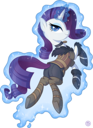 Size: 733x1000 | Tagged: safe, artist:stasysolitude, rarity, pony, unicorn, g4, clothes, costume, female, mare, smiling, solo, the witcher, traditional art, yennefer of vengerberg