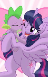 Size: 1200x1920 | Tagged: dead source, safe, artist:theroyalprincesses, spike, twilight sparkle, alicorn, dragon, pony, g4, baby, baby dragon, cheek kiss, cute, cutie mark, female, heart, heart background, kissing, male, mama twilight, mare, one eye closed, one eye open, open mouth, platonic kiss, smiling, spikabetes, spikelove, twiabetes, twilight sparkle (alicorn)