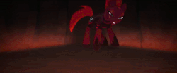 Size: 600x250 | Tagged: safe, screencap, tempest shadow, pony, unicorn, g4, my little pony: the movie, animated, armor, broken horn, female, gif, horn, mare, open up your eyes, singing, solo