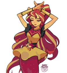 Size: 821x893 | Tagged: safe, artist:dusty-munji, sunset shimmer, equestria girls, equestria girls specials, g4, my little pony equestria girls: dance magic, clothes, dress, eyes closed, female, flamenco dress, ponied up, ponytail, simple background, solo, sunset shimmer flamenco dress, white background