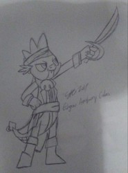 Size: 1223x1652 | Tagged: safe, artist:derpanater, spike, dragon, g4, 30 minute art challenge, bandana, clothes, piercing, pirate, sword, traditional art, weapon