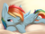 Size: 5280x4000 | Tagged: safe, artist:dbleki, rainbow dash, pegasus, pony, g4, cute, dashabetes, female, fluffy, looking at you, lying, mare, one eye closed, sleepy, smiling, solo, tired, wrong eye color