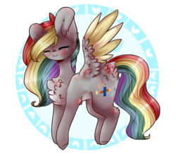 Size: 867x765 | Tagged: safe, artist:twinkepaint, oc, oc only, oc:colour drop, pegasus, pony, chest fluff, eyes closed, female, mare, rainbow hair, simple background, solo, transparent background