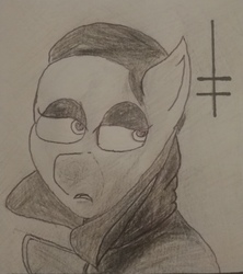 Size: 1409x1590 | Tagged: safe, artist:thalane.dragonness, pony, album cover, male, marilyn manson, monochrome, ponified, ponified album cover, solo, traditional art