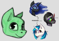 Size: 1416x1005 | Tagged: safe, artist:najti, dj pon-3, king sombra, nightmare moon, vinyl scratch, oc, oc only, g4, adorable face, bust, commission, cute, expression, head, looking at you, moon, moonabetes, nightmare, portrait, smiling, solo, sombra eyes, sombradorable, vinyl, vinylbetes, ych example, your character here