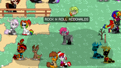 Size: 1366x768 | Tagged: safe, pinkie pie, oc, oc:andy, pony, rat, pony town, g4, derp, mcdonald's, meme, rock n roll mcdonalds, screenshots, song reference, species swap, wesley willis