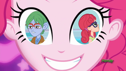 Size: 1920x1080 | Tagged: safe, screencap, alizarin bubblegum, celery stalk, pinkie pie, coinky-dink world, equestria girls, g4, my little pony equestria girls: summertime shorts, alizary, discovery family logo, meme origin, pinkie's eyes, shipper on deck