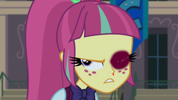 Size: 1280x720 | Tagged: safe, edit, edited screencap, screencap, sour sweet, equestria girls, g4, my little pony equestria girls: friendship games, abuse, abuse edit, black eye, edgy, eqg abuse edits, sourbuse