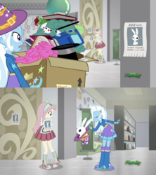 Size: 1920x2160 | Tagged: safe, screencap, angel bunny, fluttershy, trixie, equestria girls, g4, good vibes, my little pony equestria girls: summertime shorts, converse, hat, magic trick, magician outfit, poster, shoes, sneakers