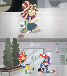 Size: 1920x2160 | Tagged: safe, screencap, rainbow dash, sunset shimmer, equestria girls, g4, good vibes, my little pony equestria girls: summertime shorts, alternate hairstyle, apron, barrette, baseball cap, cap, clothes, converse, female, geta, hairclip, hairpin, happi, hat, ponytail, shoes, sneakers, sunset sushi, uniform