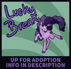 Size: 1034x1007 | Tagged: safe, artist:enma-darei, oc, oc only, oc:lucky break, pony, unicorn, adoptable, auction, solo, text