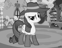Size: 923x720 | Tagged: safe, artist:tabrony23, rarity, pony, unicorn, g4, black and white, clothes, detective rarity, fedora, female, grayscale, hat, mare, monochrome, show accurate, socks