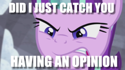 Size: 1280x720 | Tagged: safe, edit, edited screencap, screencap, starlight glimmer, pony, unicorn, g4, the cutie map, angry, female, image macro, mare, meme, opinion, reaction image, solo