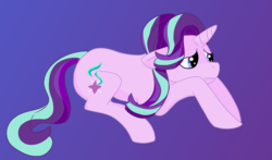 Size: 3400x2000 | Tagged: safe, artist:kiwiscribbles, starlight glimmer, pony, unicorn, g4, floppy ears, gradient background, high res, prone, sad, sadlight glimmer