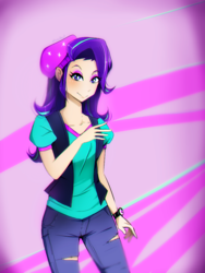 Size: 825x1100 | Tagged: safe, artist:skyeypony, starlight glimmer, equestria girls, equestria girls specials, g4, my little pony equestria girls: mirror magic, beanie, clothes, female, hat, human coloration, shirt, smiling, solo, vest