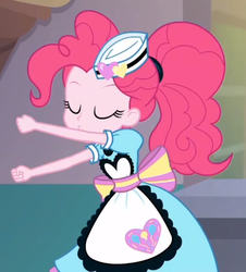 Size: 592x654 | Tagged: safe, screencap, pinkie pie, coinky-dink world, equestria girls, g4, my little pony equestria girls: summertime shorts, kissing, kissy face, puckered lips, server pinkie pie, solo, the monkey